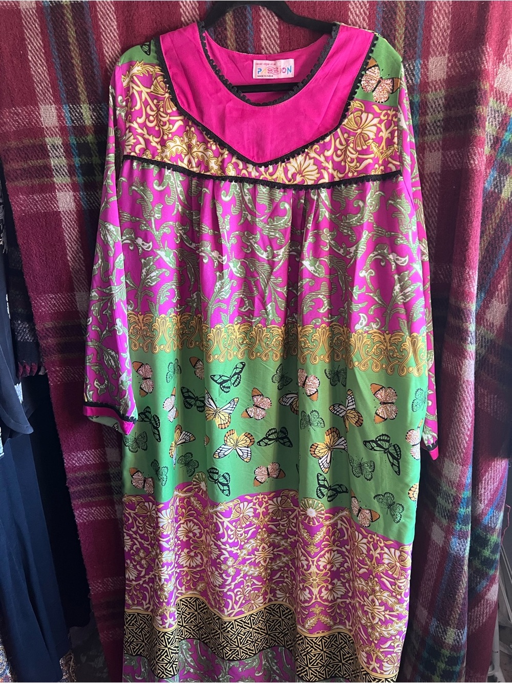 Vintage Boho Caftan Maximalist with Butterflies XL XXL